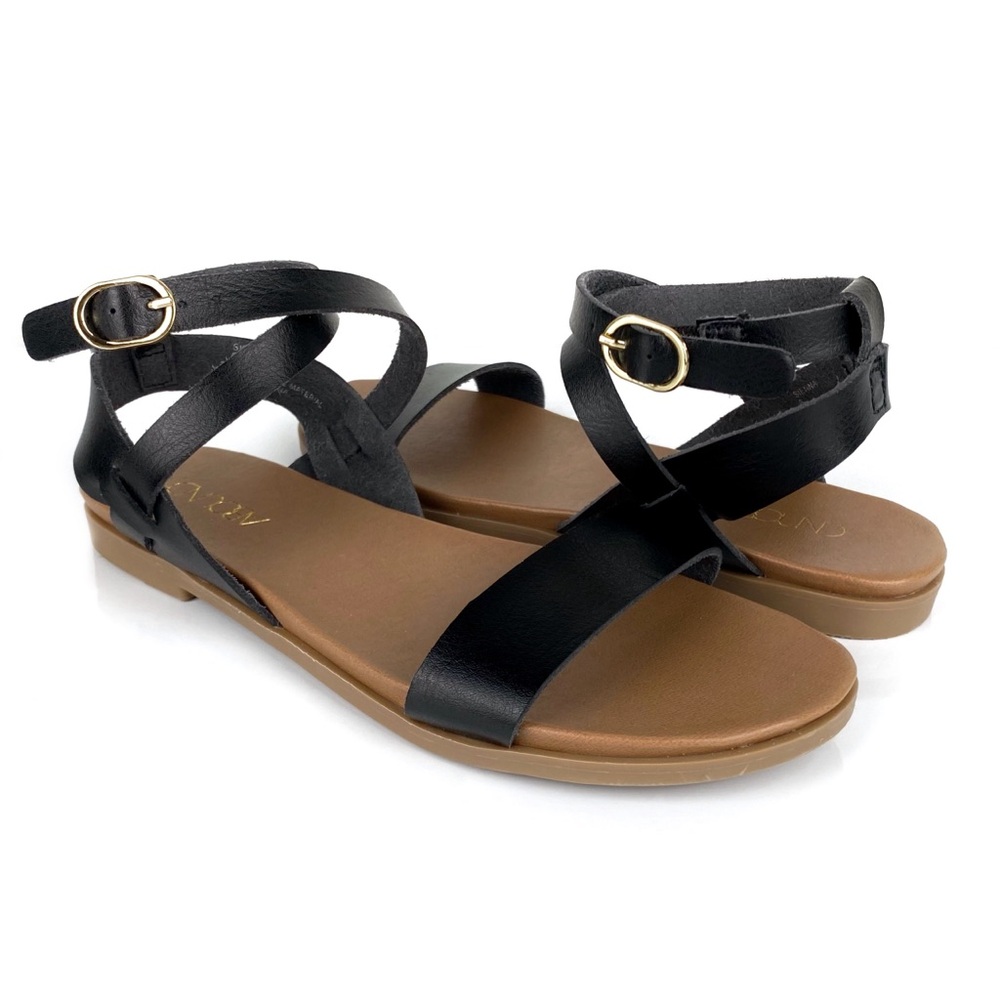 Abound Women's Sienna Ankle Strap Flat Sandals Black Size 5